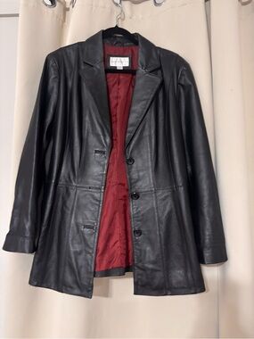 Black Genuine Leather Blazer Jacket with Red Lining